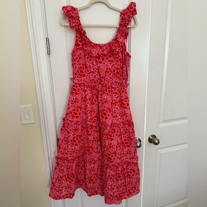 J. Crew Red and Pink Floral Midi Dress
